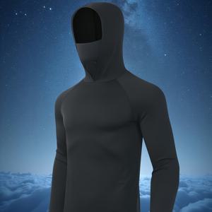 TEMU 남성용 빠른 건조 후드 운동 셔츠와 얼굴 마스크 - 가벼우며 신축성이 좋은 압박 장비, 야외 활동, 체육관, 러닝에 적합 | 매끄러운 단색 블랙 디자인, 통기성 원단, 전체 머리 커버리지, 피트니스 및 야외 모험에 완벽함, 체육관 착용 | 미니멀한 디자인 | 고탄력 소재, 운동 액세서리