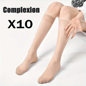 TEMU 10켤레 솔리드 컬러 투명 종아리 양말, 다용도 편안한 통기성 양말, 여성용 긴 양말 및 팬티스타킹, 무봉제 스타킹,다용도 양말,클래식 스타킹,우아한 양말,부드러운 소재,고품질 양말,시스 양말,노쇼 양말,사무복,스타일리시 여성