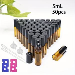 TEMU 50개 암버 유리 롤온 병, 블랙 캡 포함, 에센셜 오일, 향수, 스킨 케어 제품에 적합, 펜들, 드로퍼, 병 오프너 포함, 홈, 스파, 미용 비즈니스에 이상적, 미용 용품 필수품 | 우아한 포장 | 내구성 있는 유리 병, 에센셜 오일 병
