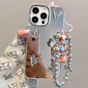 TEMU 아이폰 16 프로 맥스용 브레이슬릿이 있는 3D 주름난 하트 폰 케이스, 야외용 미러 및 충격 방지 기능이 있는 이상적인 제품입니다.