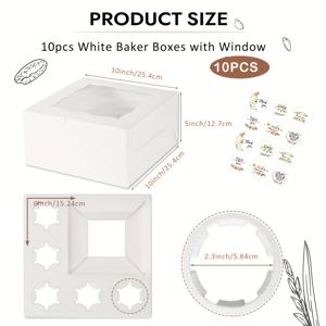 TEMU 10개입 벤토 박스 (컵케이크 틀 5개 & 4-5인치 케이크 슬롯 1개 포함) - 냉동 보관 가능 판지 트리트 박스 (컵케이크, 도넛, 가족 저녁 식사, 생일, 파티, 피크닉, 크리스마스, 할로윈용) - 스티커, 파티 트리트 박스, 피크닉 필수품 포함