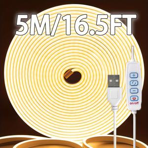 TEMU 16.4피트 따뜻한 색조 네온 LED 스트립 조명, 3000K~6000K 조절 가능, 밝기 조절 기능 및 접이식 디자인, 거실, 선반 및 캐비닛에 적합.|거실장