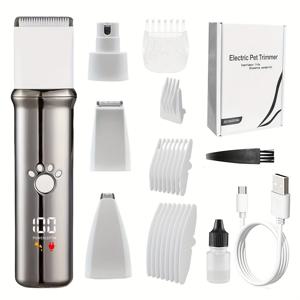 TEMU 새로운 4-in-1 애완동물 전기 클리퍼 고양이 개 가위 저소음 발톱 트리머 충전식 그루밍 키트 다기능 LED 디스플레이 네일 그라인더 쉐이버|손톱깎이