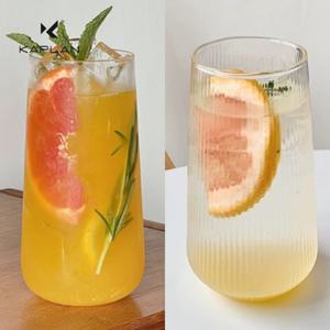 TEMU 2개 세트 매끄럽고 수직 패턴이 있는 물컵, 여름용 고강도 보로실리케이트 유리 차가운 음료 컵, 대용량 아침식사용 컵, 투명한 단일층 주스잔, 가족 및 파티 사용에 완벽, 친구를 위한 완벽한 선물, 추수감사절에 적합