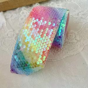 TEMU 1 야드 6cm 폭 시퀸 레이스 리본 - 헤어 액세서리, 주얼리, 가방 및 여행가방용 반짝이는 무광 DIY 공예 재료 - 폴리에스터 재봉 및 뜨개질 용품 (6가지 색상: 하늘색, 진분홍, 혼합, 분홍, 보라, 빨강) | 반사 효과 | 반짝임 질감