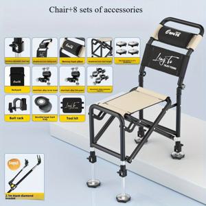 TEMU 12월 2023년부터 7월 2024년까지의 컴팩트하고 휴대하기 쉬운 조절 가능한 다기능 나이트 올터레인 낚시 의자 8개 세트 액세서리 포함 - 휴대가 편리한 사용을 위한 백레스트 포함. 낚시 재미에 침몰하세요