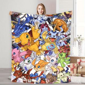 TEMU 1pc 밝은 디지몬 애니메이션 스타일 플란넬 던지기 담요 - 아늑한, 부드러운, 따뜻한, 스타일리시한, 아름다운 만화 캐릭터 프린트, 소파, 침대, 사무실, 여행에 완벽 - 모든 계절에 이상적인 선물, 침구 | 만화 캐릭터 프린트 | 퀼팅 플란넬, 디지털 프린트 담요, 추수감사절에 완벽