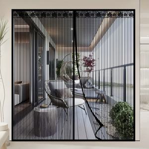 TEMU 여름용 초광대 블랙 자석 방충문 커튼 - 드릴 필요 없는 자동 닫힘, 통기성 폴리에스터 메쉬 문용 70-200cm, 세련된 디자인 홈 및 실내 사용, 현대적인 문 장식 | 드릴 설치 없음, 모기 구제