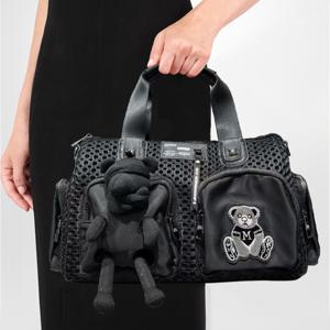 TEMU 여성용 스타일리시한 블랙 나일론 토트백, 다중 포켓 - 메쉬 스플라이싱, 분리 가능한 스트랩, 지퍼 클로저, 일상 사용 및 통근에 이상적, 통근 가방|스타일리시 토트|분리 가능한 스트랩, 소형 토트백