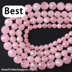 TEMU TEOWAKI 천연 마다가스카르 핑크 로즈 쿼츠 컷 스톤 비즈 - 6mm, 8mm, 10mm DIY 주얼리 만들기용 루스 비즈, 팔찌 및 목걸이 제작용 - 15인치 스트랜드, 고급 보석 비즈, 수제 액세서리 제작, 손뜨개 애호가를 위한 진정한 품질