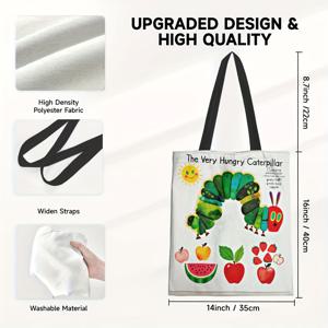 TEMU 1pc 컬러풀한 caterpillar 프린트 캔버스 토트 백 - 가벼우며 넓은 직물 식료품 가방, 재미있는 곤충 디자인 (, 디저트, 수박, 사과) - 여행 및 야외 사용에 이상적, 재사용 가능한 식료품 가방 | 재미있는 그래픽 토트 | 내구성 있는 캔버스 소재, 캔버스 가방|토트백