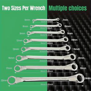 TEMU 8pcs 복숭아 꽃 렌치 세트, 오프셋 박스 렌치 키트, 메트릭, 6-23Mm, 75°C, CR-V 스틸, 깔끔하게 저장된 롤링 백에