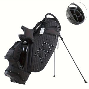 TEMU 조절 가능한 듀얼 숄더 스트랩 골프 스탠드 백 - 7개의 분할 공간 & 5개의 지퍼 포켓, 패턴 블랙 마감의 PU 소재, 인체공학적 헤드레스트 & 컴팩트 스탠드 - 남녀공용 디자인, 그립 강화 기어|백팩|남자가방