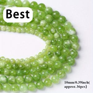 TEMU TEOWAKI 천연 그린 페리도트 스톤 비즈 - 6mm, 8mm, 10mm 라운드 스페이서 비즈, 주얼리 만들기용, DIY 팔찌 및 귀걸이, 15인치 줄, 선명한 색상, 광택 마감, 귀걸이 부품 | 반짝이는 비즈 디자인 | 매끄러운 비즈 표면, 팔찌용 비즈