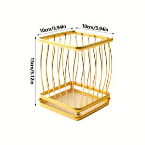 TEMU 1개 주철 주방 도구 홀더 - 검정색 & 금색 메탈 스토리지 오거나이저 (스푼, 포크, 젓가락, 커피 캡슐, 펜 및 메이크업 도구용) - 이동하기 쉬움, 홈 정리와 선반 보관에 이상적, 주방 카운터용 우아한 테이블 액세서리, 현대적인 주방 용품, 세련된 디자인, 내구성 있는 구조