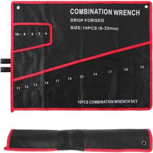 TEMU 16포켓 렌치 롤업 파우치 정리함 - 튼튼한 원단 공구 가방, 레드 포인트, 휴대용 렌치 홀더 (정비공, 전기 기술자, 장인용), 렌치 보관, 공구 정리, 컴팩트 디자인, 견고한 구조, 매니아
