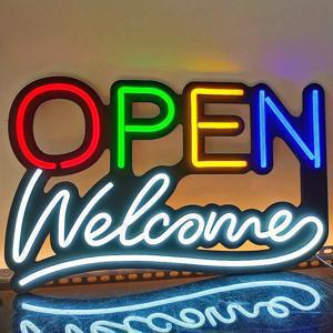 TEMU USB 전원 네온 오픈 웰컴 사인 - 밝기 조절 가능 LED 벽걸이 조명, 무광 블랙 베이스, 배터리 불필요, 푸시 버튼 제어, 바, 가정, 사무실용, 홈 데코 네온사인, 사무실 조명, 모던 조명, 내구성 플라스틱