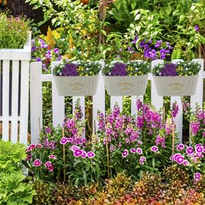 TEMU 3pcs 오발 금속 걸이식 식물 용기, 배수 시스템, 녹방 방지 발코니 꽃병, 현관 레일, 울타리, 또는 파티오 레일에 쉽게 설치할 수 있는 경량, 전기 없음, 야외 식물 용기