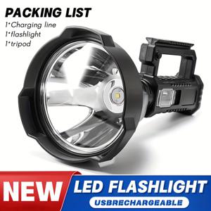 TEMU 1개 밝은 대형 사이즈 LED 손전등, 발 받침대 장착, 쉬운 설치, 야간 안전 조명 토치, 도로 상황 수색등, 가족 비상용 플래시라이트, 4가지 모드, 축제 선물, 건설 현장 및 가정 장식에 적합