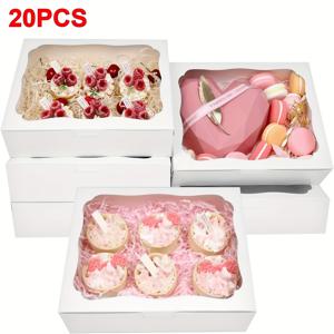 TEMU 20개 8x6.3x2인치 창문이 있는 화이트 박스 - 페이스트리, 쿠키, 디저트, 초콜릿 딸기, 파이, 도넛, 머핀용 케이크 상자