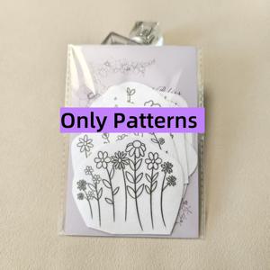 TEMU 야생화 패턴 수침직 키트 물에 녹는 부직포 안정제 바늘 실 세트, 인쇄 가능한 안정성 종이, 손 및 기계 자수용 분리 가능한 세탁 가능한 자수 전사지, DIY 자수 패턴과 디자인에 적합