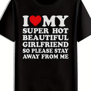 TEMU 남성용 블랙 캐주얼 티셔츠, 빨간 하트 & 