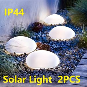 TEMU 태양열 오리 알 4LED 돌 조명 - 슬림한 흰색 야외 정원 통로 조명, 충전식 배터리, 파티오, 수영장, 결혼식 및 축제 장식에 적합, 태양열 야외 조명, 파티오 조명, 현대적인 장식 조명, 내구성 있는 태양열 조명