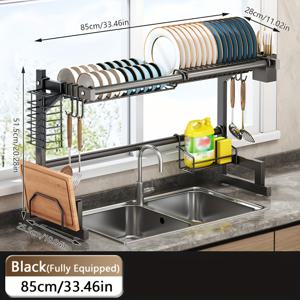 TEMU 1개 조절 가능한 싱크대 식기 건조대, 공간절약형 멀티기능 주방 식기 건조대 (도마 홀더 포함), 대용량, 이동식 식기 건조대, 카운터탑 정리용, 블랙, 크리스마스 또는 추수감사절 선물|식기건조대