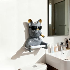 TEMU 1개/귀여운 패션 안경 강아지 불독 머리 모양 화장지 홀더, 욕실 티슈 보관대, 벽걸이 타월 랙, 주방 및 욕실용 무드릴 창의적 매달기 액세서리|화장지