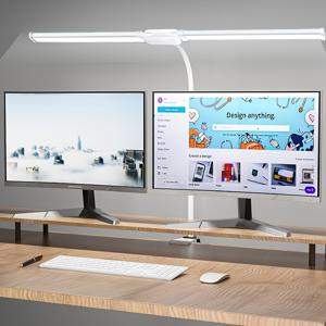 TEMU 화이트 LED 듀얼헤드 스크린 램프, 초밝은 독서등, 2-in-1 데스크 램프, 이중광원 램프, 3단계 색온도 조절 및 10단계 밝기 컨트롤, USB 전원 공급 오피스 책상용, 공부 테이블, 거실, 침실, 사무실|식탁조명
