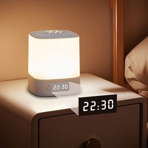 TEMU 스마트 LED 무드등 시계 기능 - USB 충전식/플러그인형, 내장 1200mAh 배터리, 장시간 누름으로 밝기 조절 가능, 눈에 부담 없는 소프트 라이트, 침실 및 책상용, 침대 옆 램프