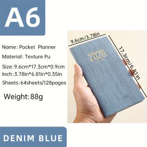 TEMU 2026년 A6 사이즈 캘린더, 8색 가죽 커버 플래너 및 64장의 얇은 주간 계획서 (128페이지), 연간 달력, 월별 계획 포함, 일일 일정표, 365일용, A6: 17.4cm*9.6cm