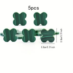 TEMU 8~12mm의 천연 말라힛과 흰색 조개껍데기 클로버 비즈 5개 세트. 행운의 팔찌, 발찌, 목걸이, 귀걸이 및 기타 액세서리를 만들기에 완벽합니다.