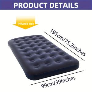 TEMU 2인용 인플레이블 에어 매트리스 - 휴대용 직사각형 블루 에어베드, 빠른 설정, 캠핑, 가정, 여행 및 야외 파티용 전기 없음 - 내구성 있는 휴대가 편리한 수면 패드, 캠핑용 에어 매트리스, 게스트 베드, 피크닉 필수품, 쉬운 설정 침대, 경량 디자인