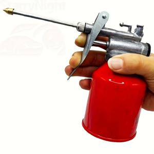 TEMU 1개 수동 윤활유 충전기 - 내구성 있는 순수 금속 오일 탱크와 긴 노즐, 산업용 펌프 분배기, 레드