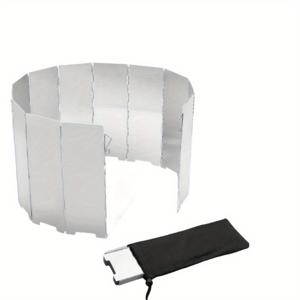 TEMU 1개 초경량 알루미늄 합금 휴대용 방풍 캠핑 스토브 가드 - 잠금 핀 및 캐리 클로스 백 포함, 접이식 디자인의 직사각형 야외 카드 스토브 배플, 바람 보호 및 안정성