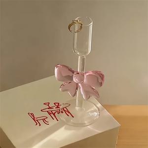 TEMU 우아한 대형 리본 유리 캔들 홀더 1개 - 로맨틱한 식탁 장식, 저녁 파티, 결혼식 및 특별한 날에 적합, 발렌타인데이나 졸업 시즌을 위한 완벽한 선택