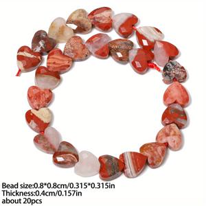 TEMU 타난타 AAA 천연 레드 재스퍼 스톤 비즈 - 8mm 마블 패턴 하트 모양, 생생한 레드 & 핑크 색상 DIY 주얼리 만들기용, 팔찌·목걸이·참 장식품, 스페이서 비즈, 매끄러운 광택