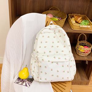 TEMU 1개 여성용 빈티지 스타일 꽃무늬 백팩 - 작은 꽃 프린트, 다수의 지퍼 포켓 & 조절 가능한 패딩 숄더 스트랩, 캠퍼스 및 출퇴근용 내구성 있는 직물 책가방, 주말 여행용, 강화된 솔기, 다양한 수납공간