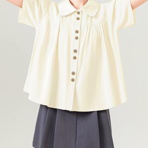 TEMU 여성용 캐주얼 여름 블라우스 - 여유로운 핏, 반팔, 금색 버튼, 주말 의상에 이상적, 캐주얼 여름 상의|여유로운 핏 셔츠|싱글 브레스트 플랙, 여성용 여름 의류|반팔셔츠|반팔블라우스
