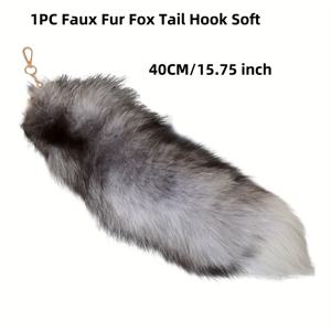 TEMU 1개 인조 여우 꼬리 후크, 부드러운 플러피 가방 차량 매달기 장식, 여성용 핸드백 펜던트