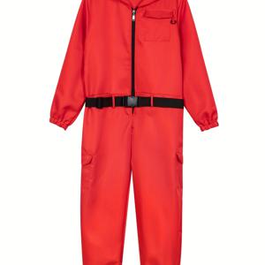 TEMU 성인용 빨간 클로우 게임 의상 - 할로윈, 무대 공연 및 역할 연습 - 점프수트, 벨트 및 장갑 포함 - 카니발 또는 의상 파티에 완벽합니다.