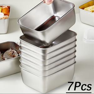 TEMU 투명 뚜껑이 있는 스테인리스 스틸 보관 상자 7개 세트 - 견고한 식사 준비 및 야외 피크닉용 음식 신선 유지에 이상적 | 사무실용 메탈 런치 박스, 음식 저장 용기, 주방 정리용 컨테이너, 캠핑, 홈 키친, 밀폐 냉동 보관함, 주방 액세서리, 냉장고 정리 및 보관, 점심 상자|냉동고|트라이탄밀폐용기