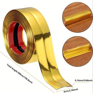 TEMU 2.36인치 폭 골든 코너 가드 프로텍터 - 벽 및 모서리용 자체 접착식 에지 가드, 길이 78.74인치 & 196.85인치, 내구성 있는 스크래치 방지 페인트 마감, 가정/호텔/사무실 장식용 | 데코레이티브 코너 가드 | 자가접착 스트립, 벽 모서리 보호대
