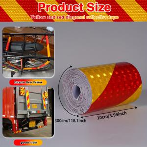 TEMU 10cm * /5m 반사 방수 고가시성 빨간색과 노란색 경고 안전 접착 테이프, 야외용 산업 마킹 테이프, 찢어짐에 강한 재질, 트레일러 및 차량 및 장비 안전 테이프