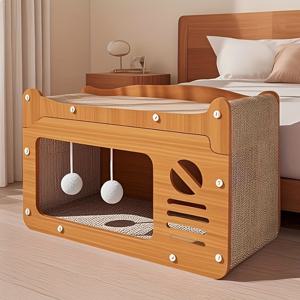 TEMU 2-in-1 고양이 침대 및 스크래치 포스트 - 여름 냉각용 대형 통풍 슬롯이 있는 고양이 하우스, 내구성 있는 탈모 방지 소재, 실내 고양이를 위한 벽걸이 공간 절약 디자인, 애완동물 침대