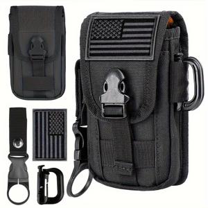 TEMU 1pc 전술 몰레 폰 포크, 미국 국기 패치 및 물병 홀더가 있는, 4.7-6.9 인치 스마트폰을 위한 내구성 있는 나일론 허리 가방, 블랙, 사냥 장비 액세서리| 몰레 시스템| 튼튼한 구조|힙색