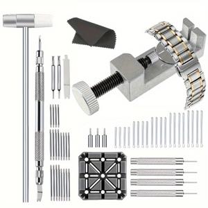 TEMU 시계 밴드 스트랩 링크 핀 제거 도구 세트, 3개의 추가 팁, 20개 코터 핀, 스프링 바 도구, 1개 헤드 해머 - 스테인레스 스틸 및 플라스틱, 조립 필요