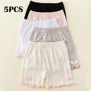 TEMU 5팩 여아용 경량 안전 반바지 - 탄력 있는 허리밴드 & 나비 장식, 사계절 다색 (블랙/화이트/핑크/베이지/그레이) 캐주얼 & 의류, 키즈웨어, 내구성 좋은 아동복, 통기성 소재, 스타일리시 어린이 바지