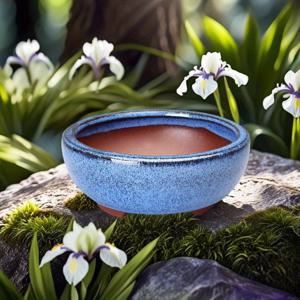 TEMU -시크 블루 지사 세라믹 플랜터 - 내부/외부 정원용 라운드 보나사이 및 수кул 포트, 사무실 책상 및 발코니 장식에 적합, 미니チュ어 테라리움, 식물 용기| 스타일| 텍스처드 포